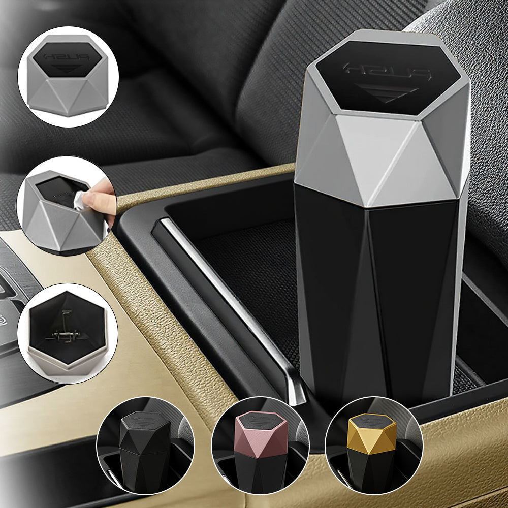 Involve Diamond Shape Car Dustbin/Trash Can- (Silver)