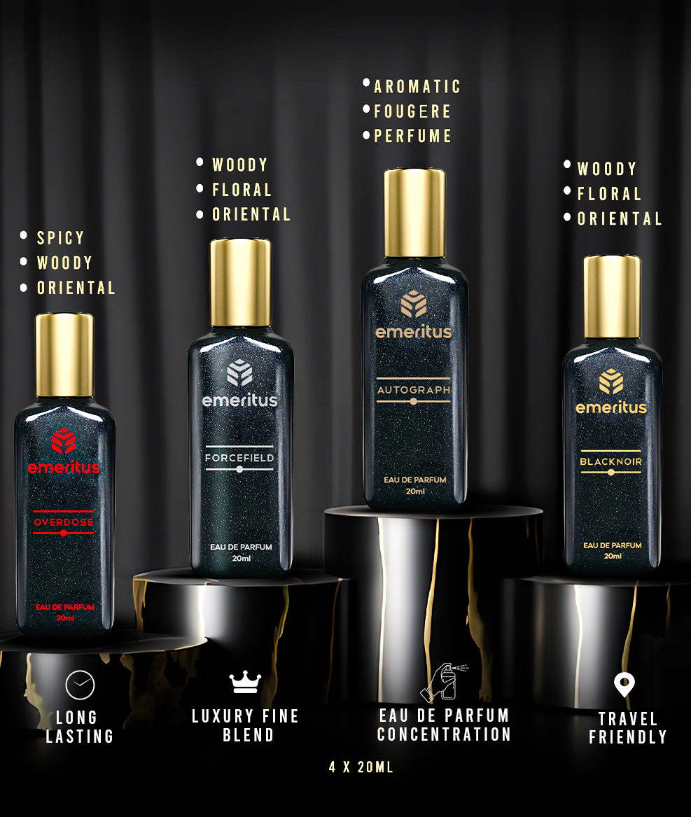 Emeritus™ Essentials Pack of 4 | Premium Body Perfume for Office Use | Long-Lasting 20ml Perfumes