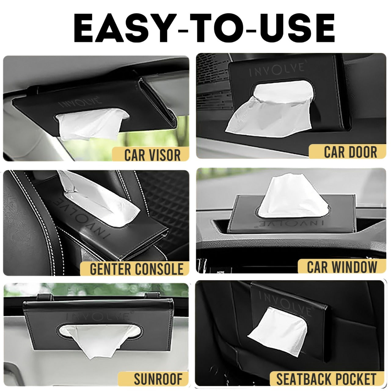 Involve Car Visor Leather Tissue Holder - Black