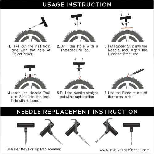 Involve Tubeless Tyre Metal Puncture Repair Kit: 8 in 1 Toolset for Car and Bike
