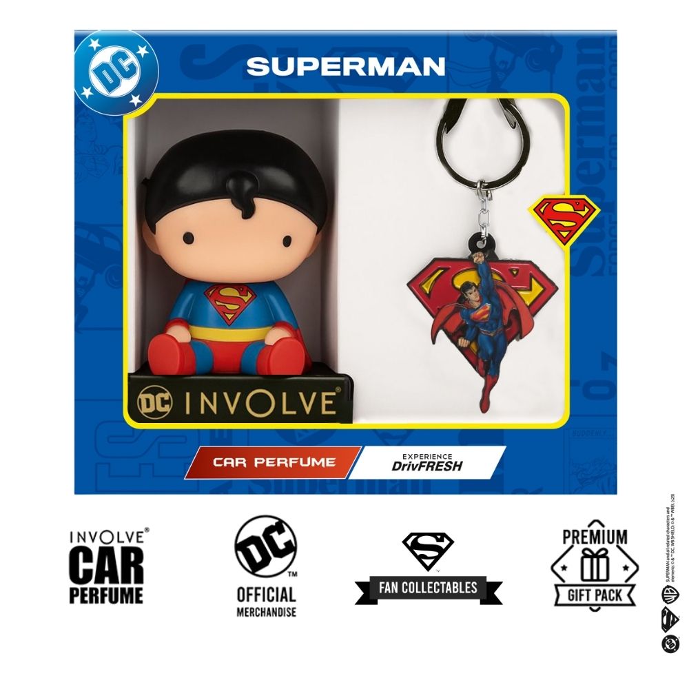Superman Character Dashboard Car Perfume with Keychain - DC Official Merchandise from Warner Bros