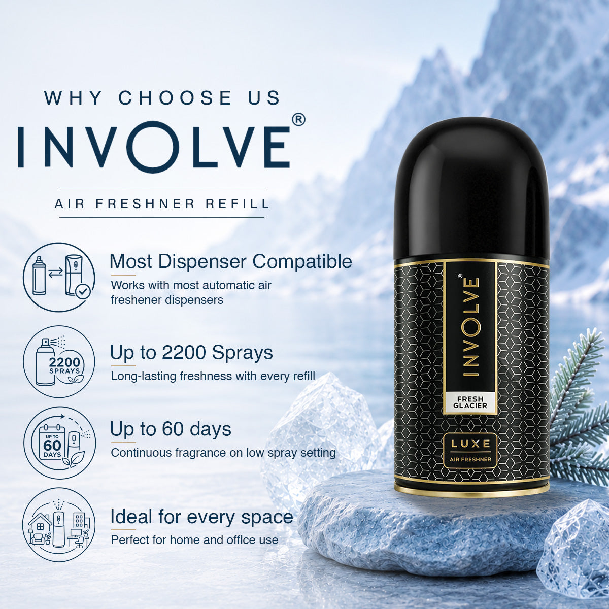 Involve Luxe Fresh Glacier – Automatic Room Air Freshener Refill (225ml)