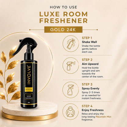 Involve Luxe Gold 24K Room Freshener 200ml | Long Lasting Room Freshener Fresh Fragrance for Home & Office