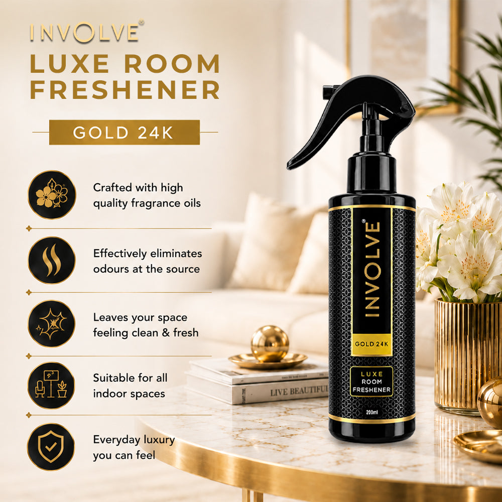 Involve Luxe Gold 24K Room Freshener 200ml | Long Lasting Room Freshener Fresh Fragrance for Home & Office