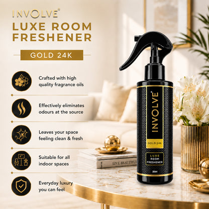 Involve Luxe Gold 24K Room Freshener 200ml | Long Lasting Room Freshener Fresh Fragrance for Home & Office
