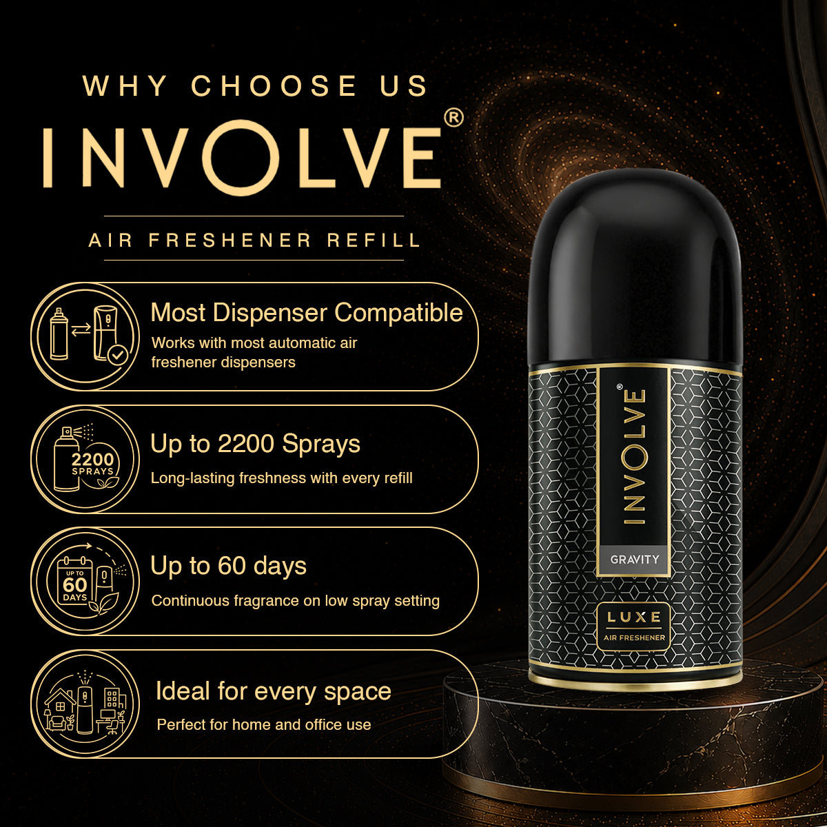 Involve Luxe Gravity – Automatic Room Air Freshener Refill (225ml)