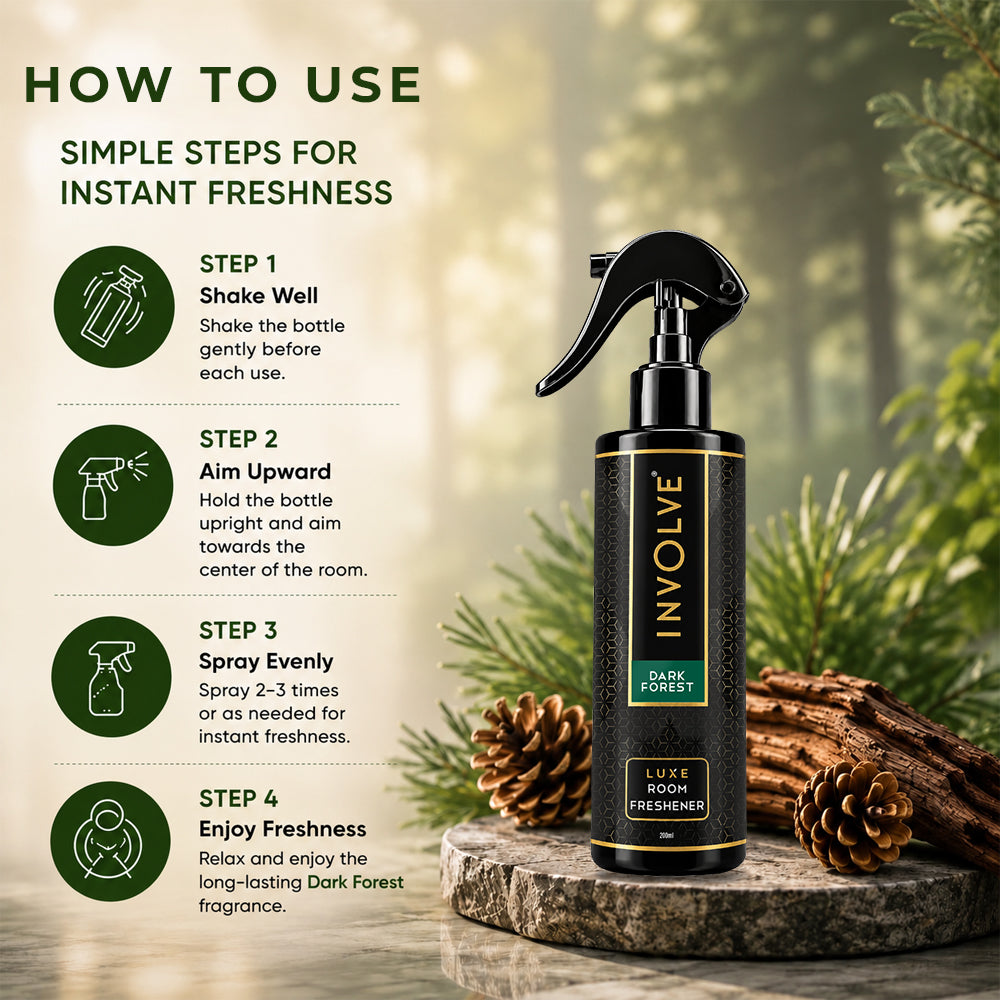 Involve Luxe Dark Forest Room Freshener 200ml | Long Lasting Room Freshener Fresh Fragrance for Home & Office