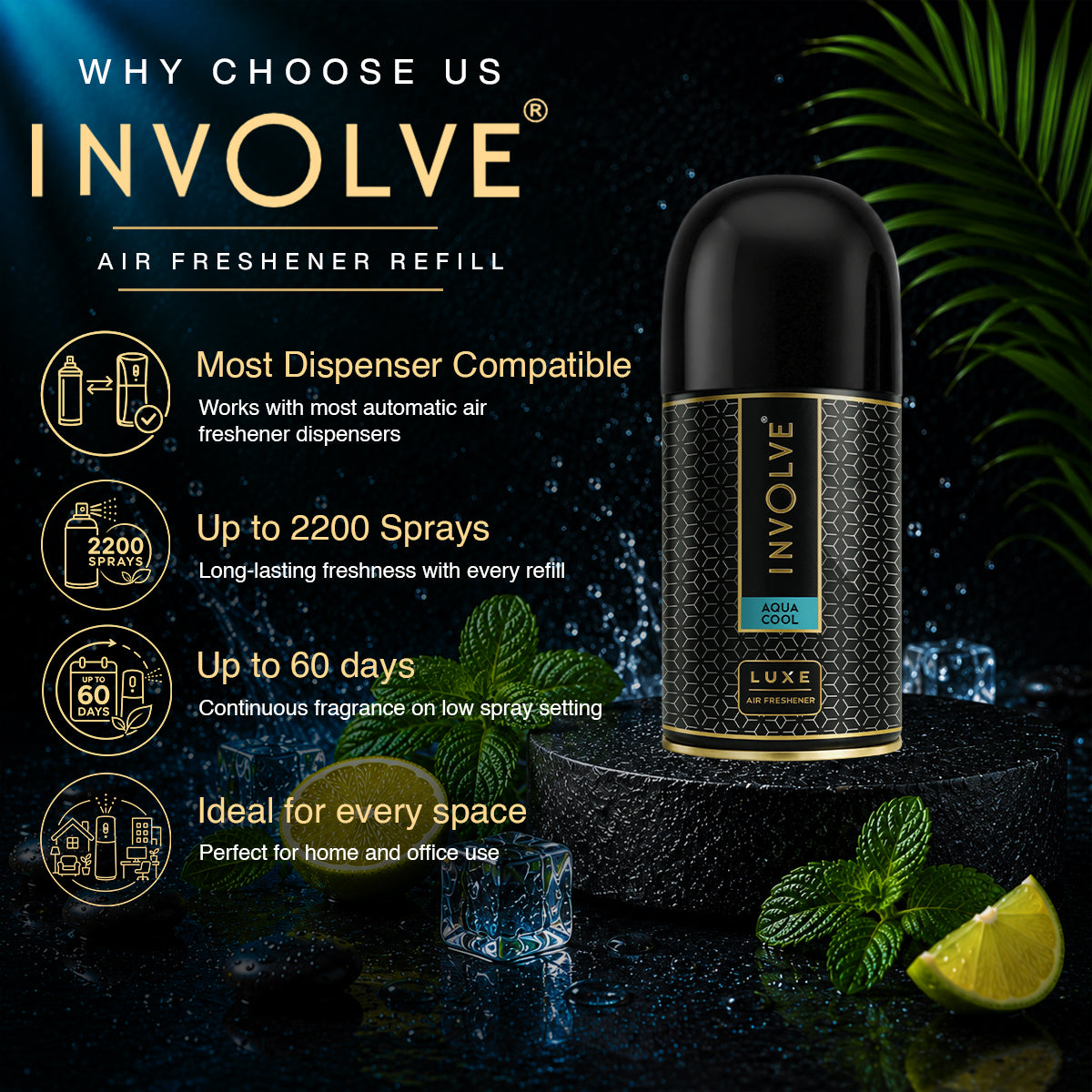 Involve Luxe Aqua Cool – Automatic Room Air Freshener Refill (225ml)