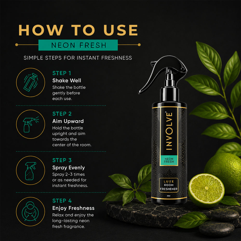 Involve Luxe Neon Fresh Room Freshener 200ml | Long Lasting Room Freshener Fresh Fragrance for Home & Office