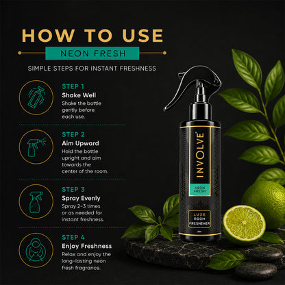 Involve Luxe Neon Fresh Room Freshener 200ml | Long Lasting Room Freshener Fresh Fragrance for Home & Office