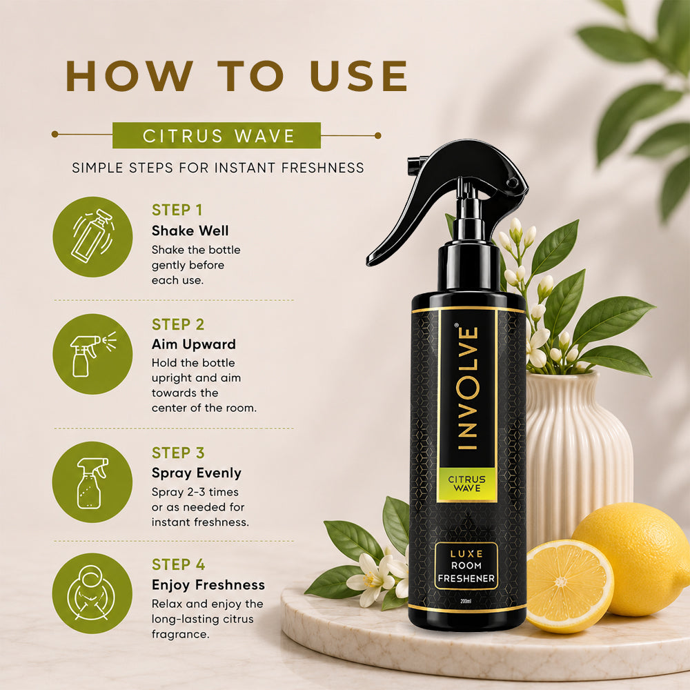 Involve Luxe Citrus Wave Room Freshener 200ml | Long Lasting Room Freshener Fresh Fragrance for Home & Office