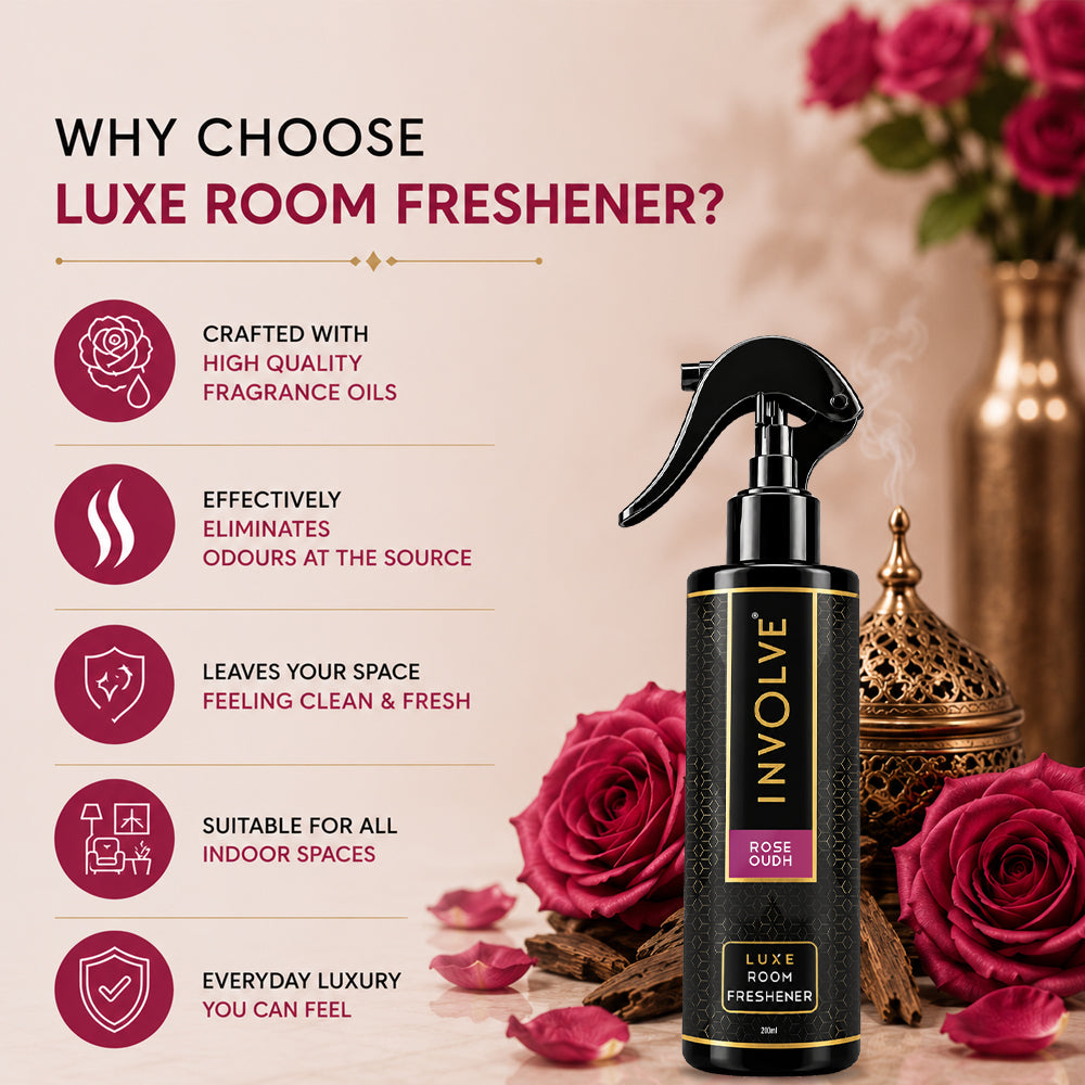 Involve Luxe Rose Oudh Room Freshener 200ml | Long Lasting Room Freshener Fresh Fragrance for Home & Office