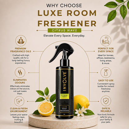 Involve Luxe Citrus Wave Room Freshener 200ml | Long Lasting Room Freshener Fresh Fragrance for Home & Office