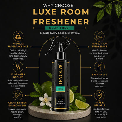 Involve Luxe Neon Fresh Room Freshener 200ml | Long Lasting Room Freshener Fresh Fragrance for Home & Office