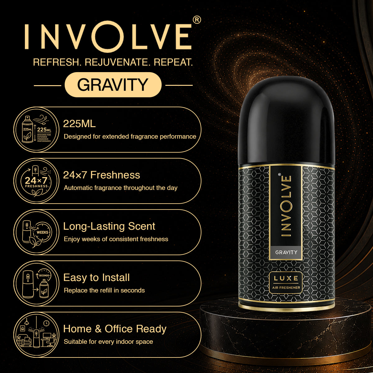 Involve Luxe Gravity – Automatic Room Air Freshener Refill (225ml)