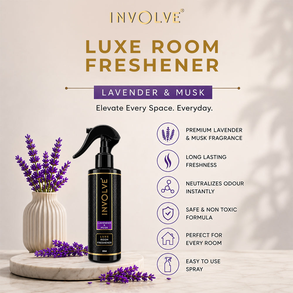 Involve Luxe Lavender Musk Air Freshener Spray (200ml) | Long Lasting Room Freshener Fresh Fragrance for Home & Office