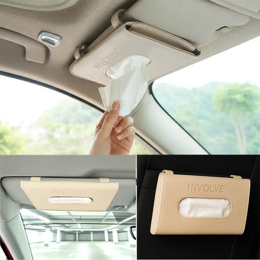 Involve Car Visor Leather Tissue Holder - Beige