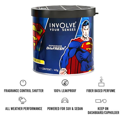DC-Superman_Feature_Tin Superman Car Fragrance: Fiber Tin Can _dashboard and  holder placement