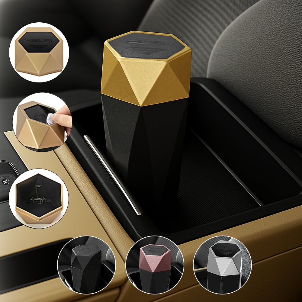 Involve Diamond Shape Car Dustbin/Trash Can - (Gold)