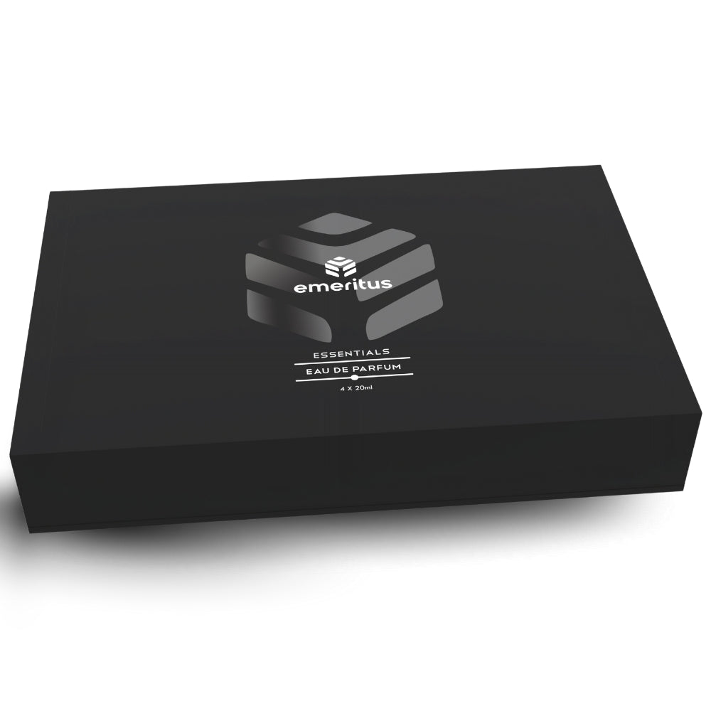 Emeritus® Essentials Pack of 4 | Premium Body Perfume Collection for Men | Black Noir, Overdose, Forcefield & Autograph | Long-Lasting 20ml Perfumes