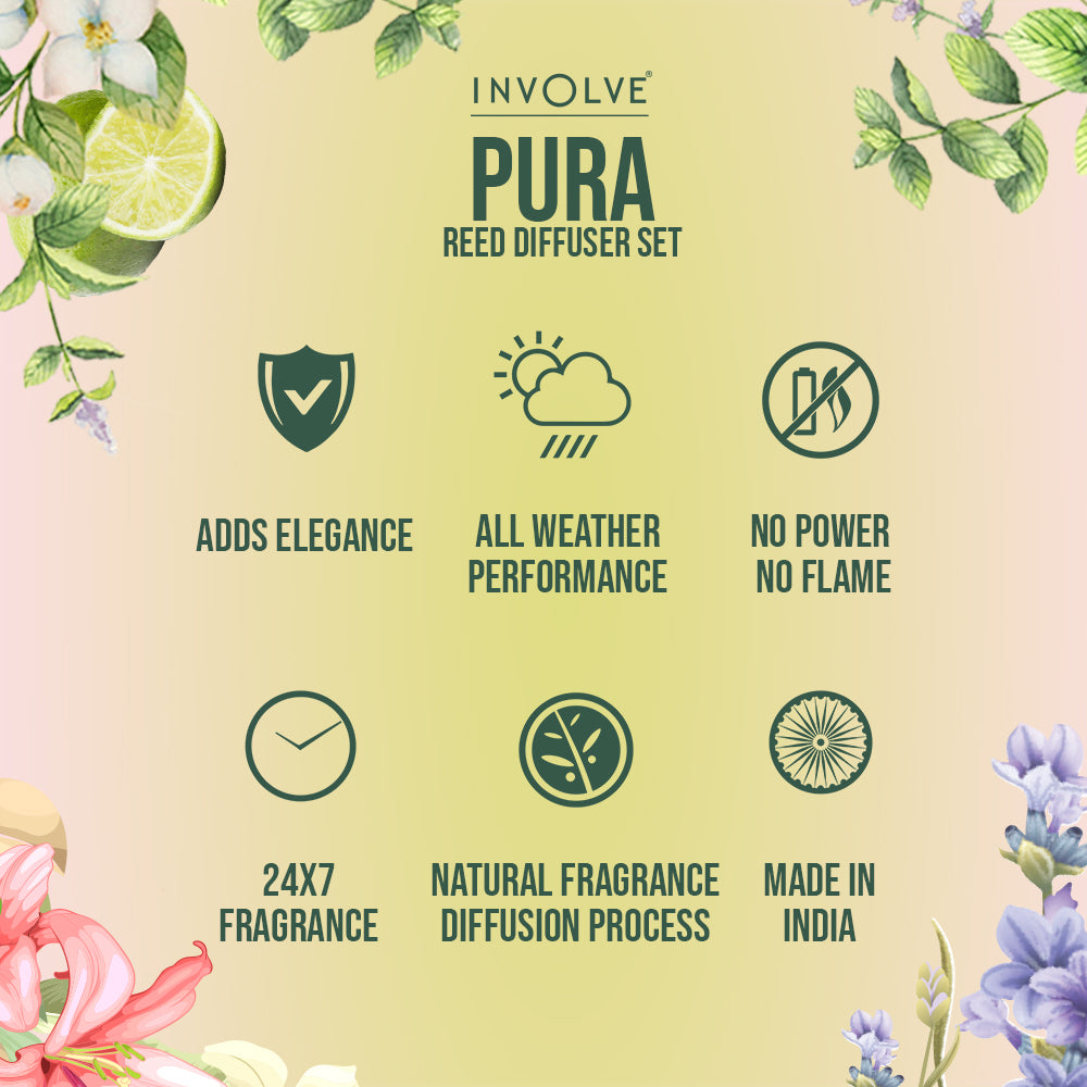 Involve Pura Reed Diffuser Set- Lemongrass & Jasmine (120 ml)