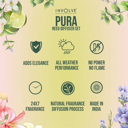 Involve Pura Reed Diffuser Set- Lemongrass & Jasmine (120 ml)
