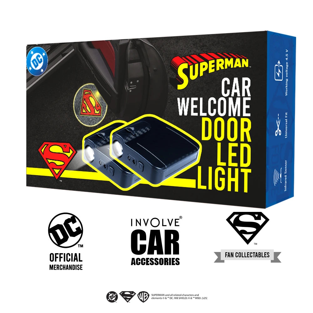 Superman Wireless Car Door Light from Warner Bros (Pack of 2) Battery Not Included - OFFICIAL DC MERCHANDISE