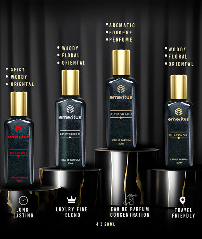 Emeritus™ Essentials Pack of 4 | Premium Body Perfume for Office Use | Long-Lasting 20ml Perfumes