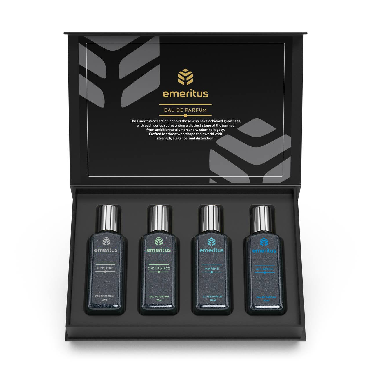Emeritus® Aqua Oceanic Pack of 4 | Premium Body Perfume Collection for Men | Pristine, Endurance, Marine & Atlantics | Long-Lasting 20ml Perfumes