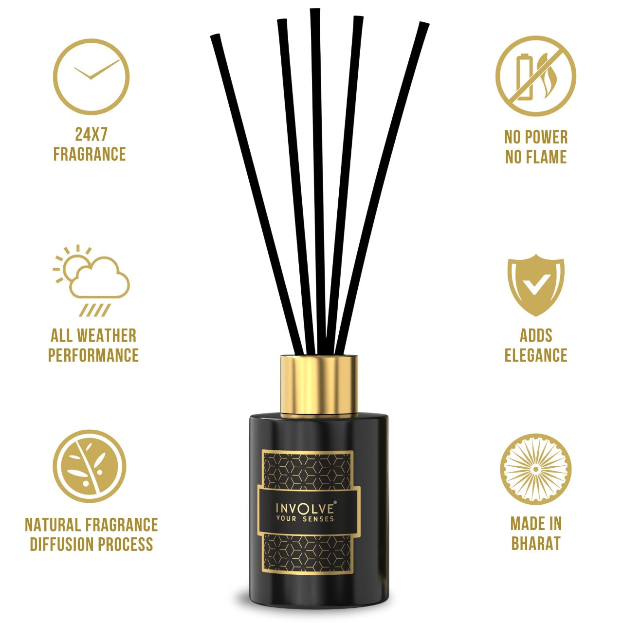 Involve Elegance Golden Glory Reed Diffuser Set (60ml)