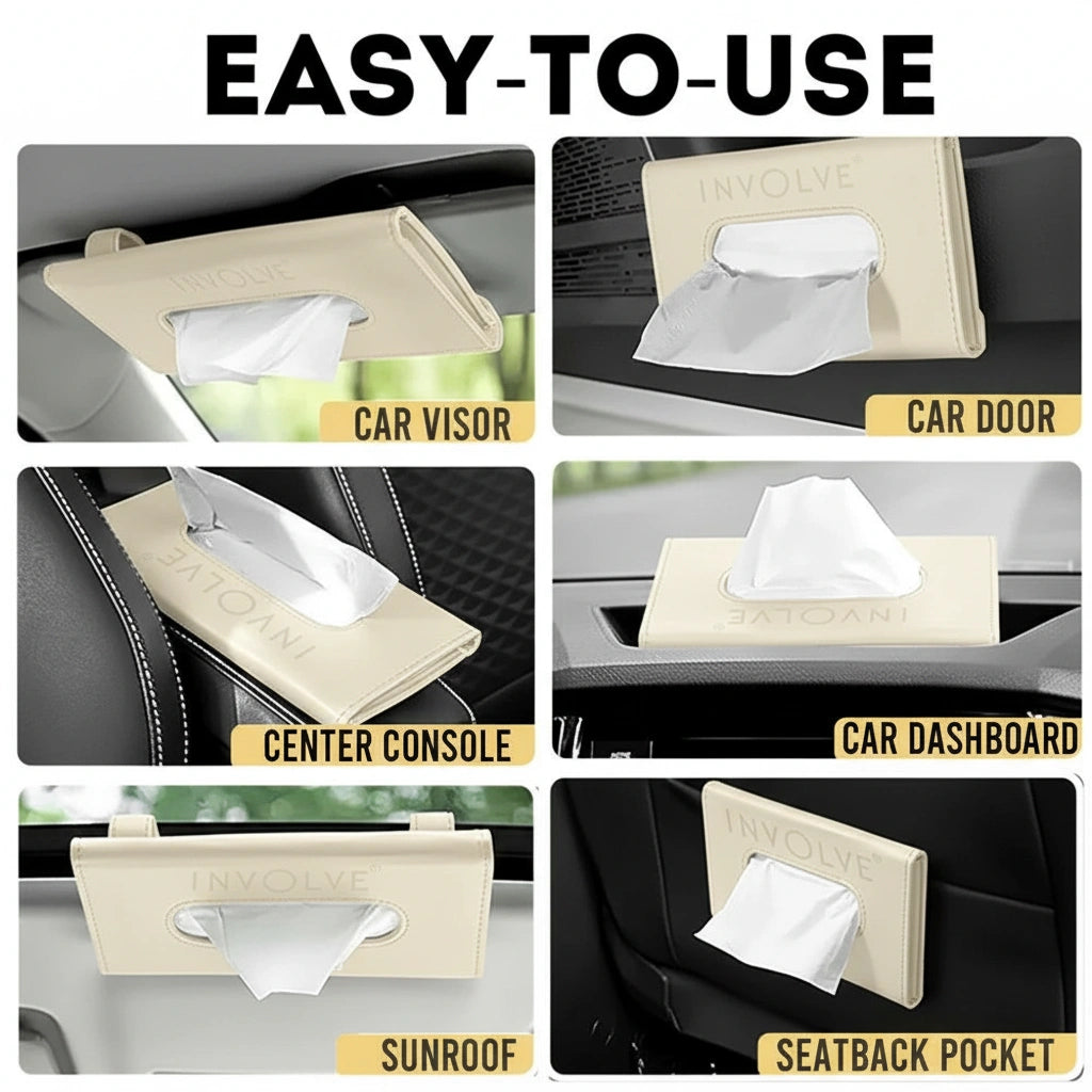 Involve Car Visor Leather Tissue Holder - Beige