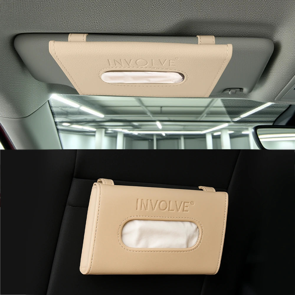 Involve Car Visor Leather Tissue Holder - Beige